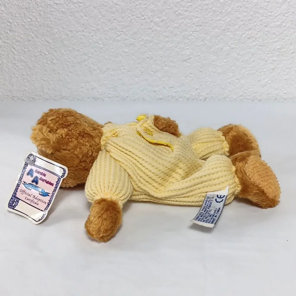 A&A Adorable Adoptions Teddy Bear Waffle Weave Pastel Yellow Soft Body Baby Toy